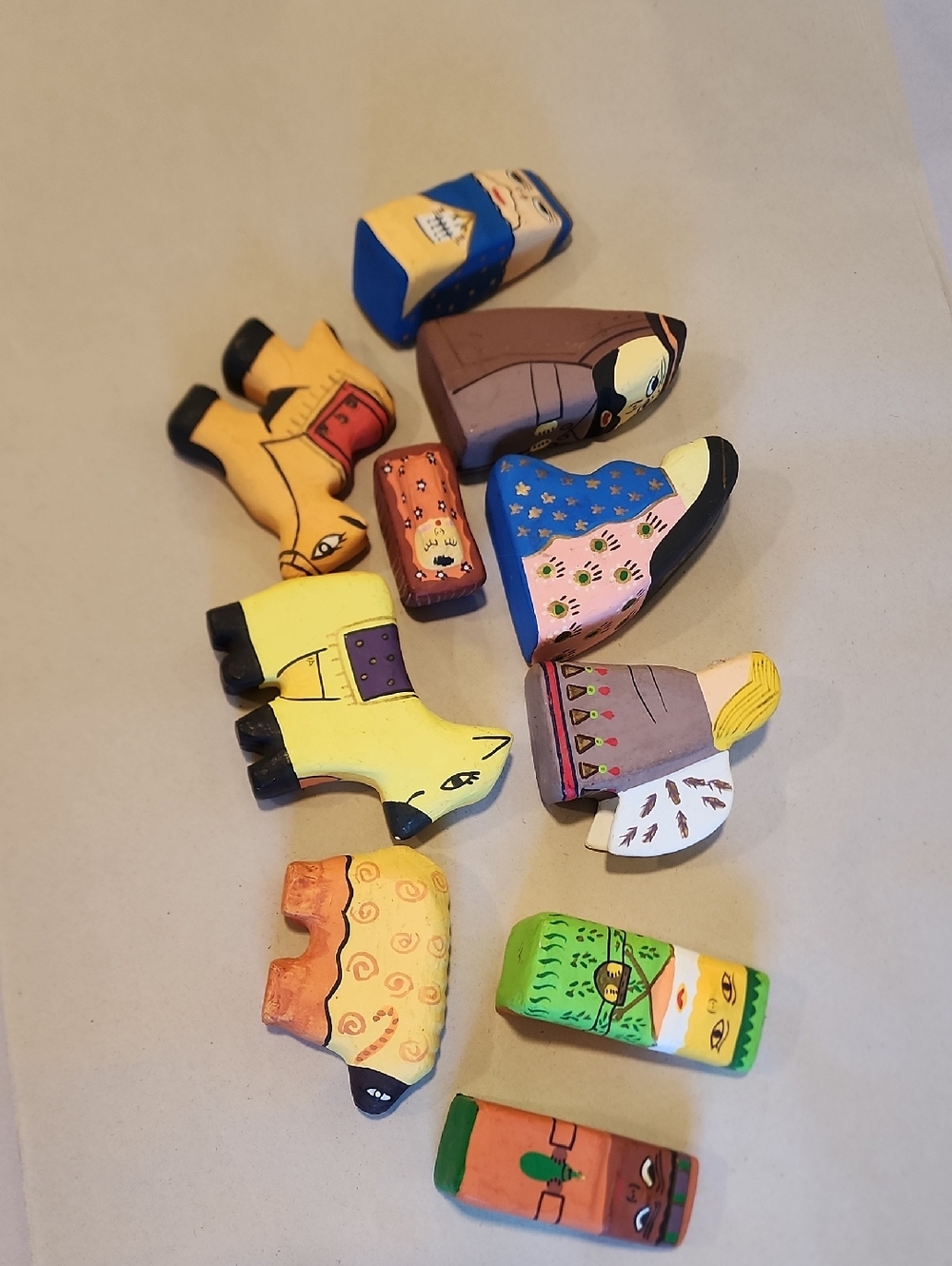 Paper Mache Hand Painted Nativity Scene 10 Piece Folk Art Holy Family